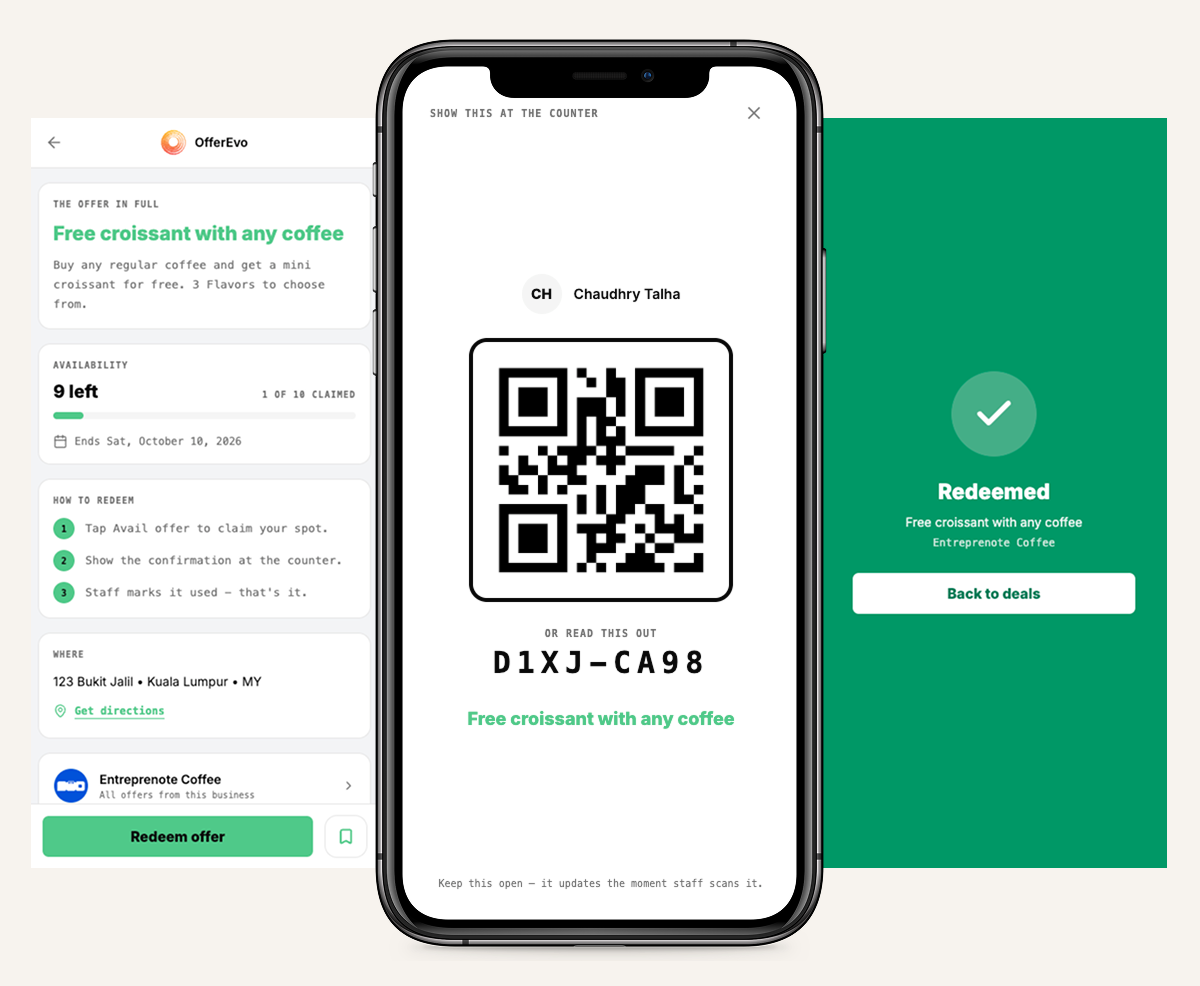 OfferEvo business dashboard redemption screen